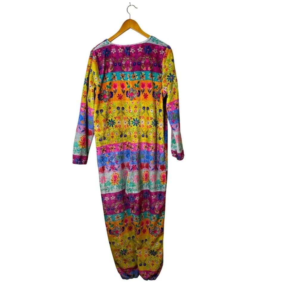 Natural Life Women Jumpsuit Lounger M Multicolor Floral Patchwork Boho Cozy Soft